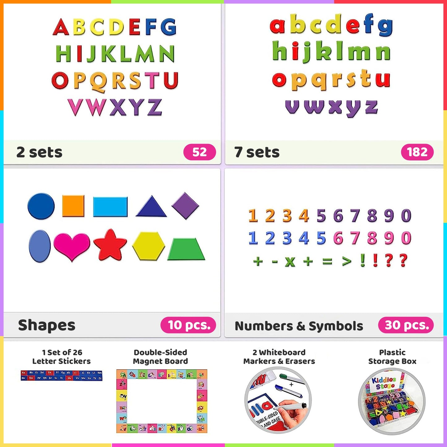 Magnetic Letters And Numbers For Toddlers, 274 Pieces Colorful Magnetic Letters, Shapes And Alphabet Magnets, Educational Kit Wi