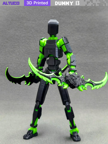 Altuco Assembled T13 Action Figure With Multiple Accessories, Black-Green 3D Printed Multi-Jointed Titan 13 Figure,Dummy 13 Desk