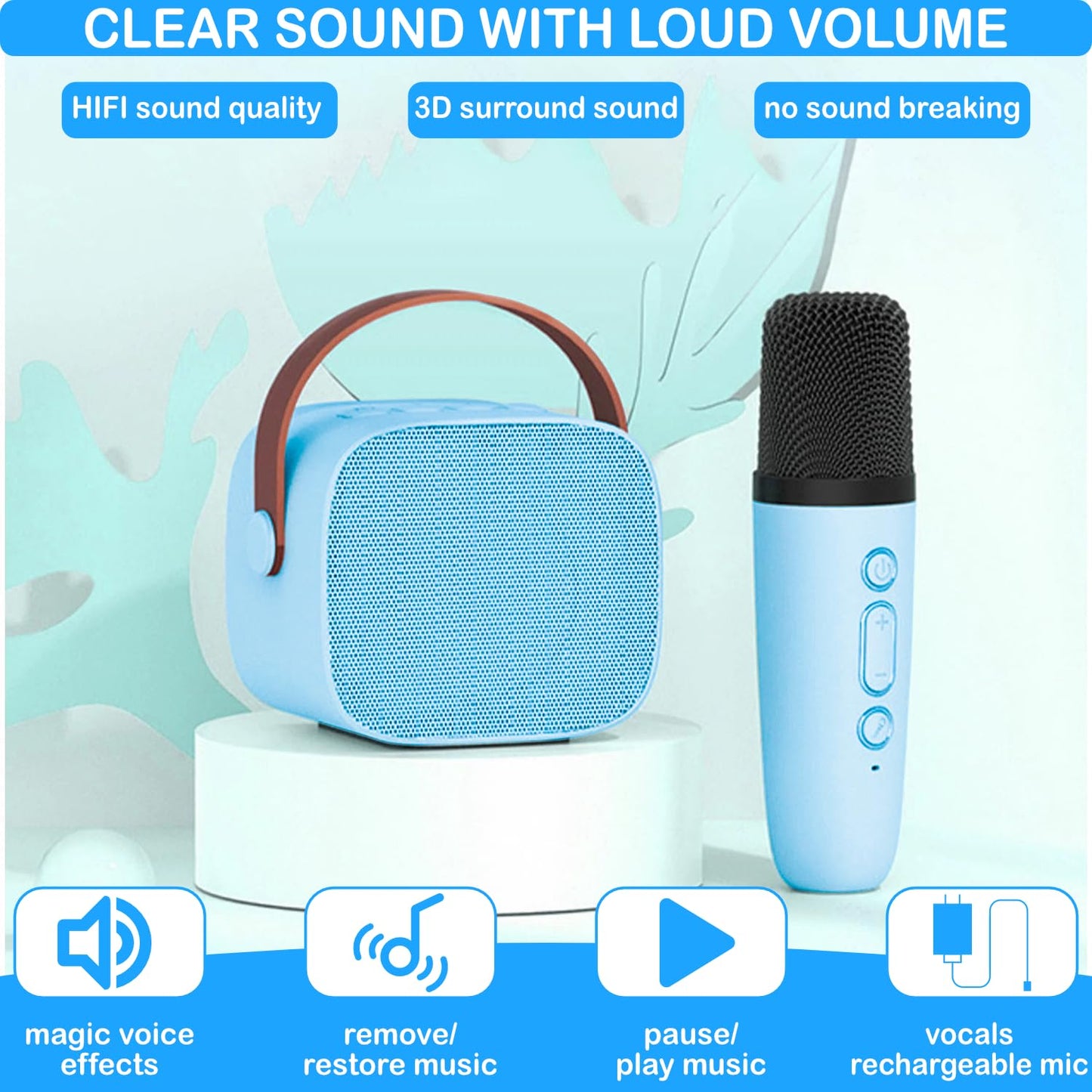 Karaoke Machine For Kids, Mini Karaoke Machine For Kids Adults, Portable Bluetooth Speaker With 1 Wireless Microphones, Christma
