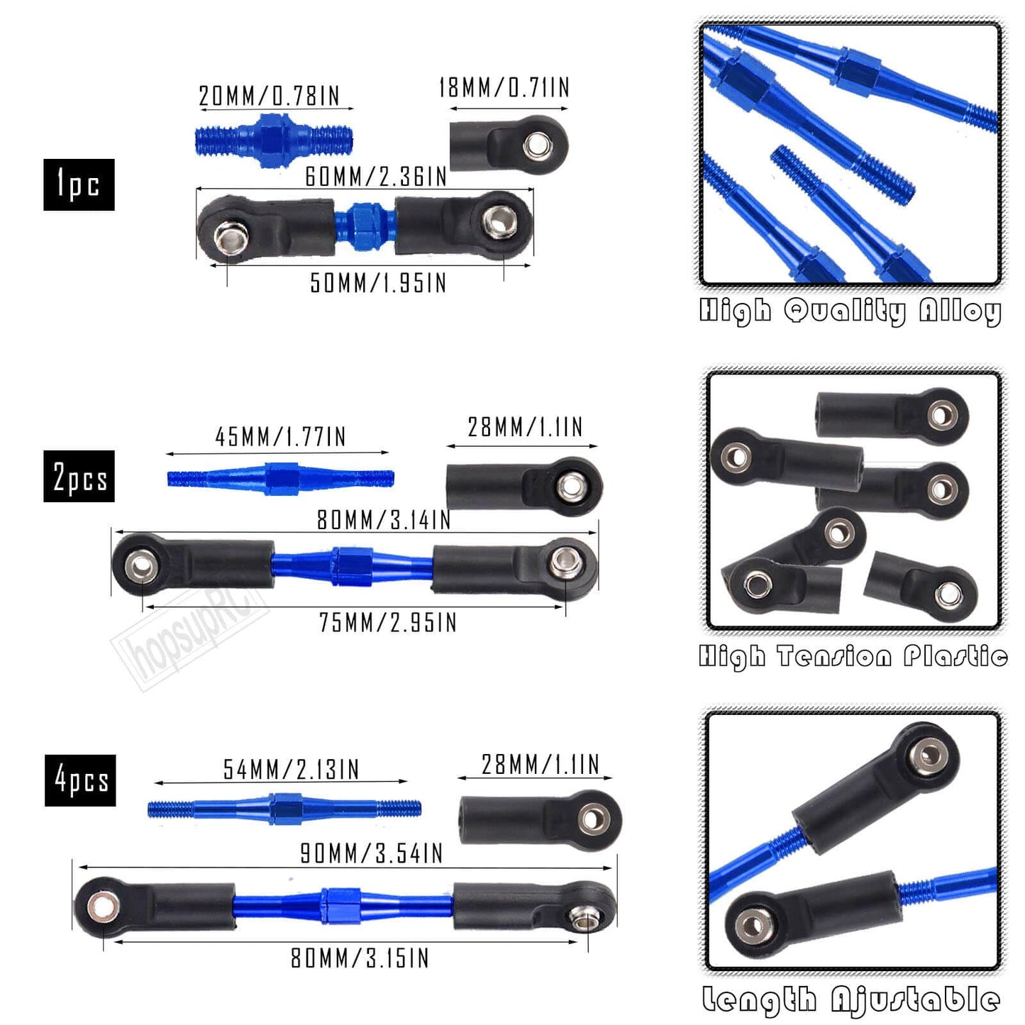 HopsupRC Adjustable Turnbuckles Upgrades Part for 1/10 Slash/Rustler/Stampede/Bandit VXL 4WD, Adjustable Turnbuckles Camber Link