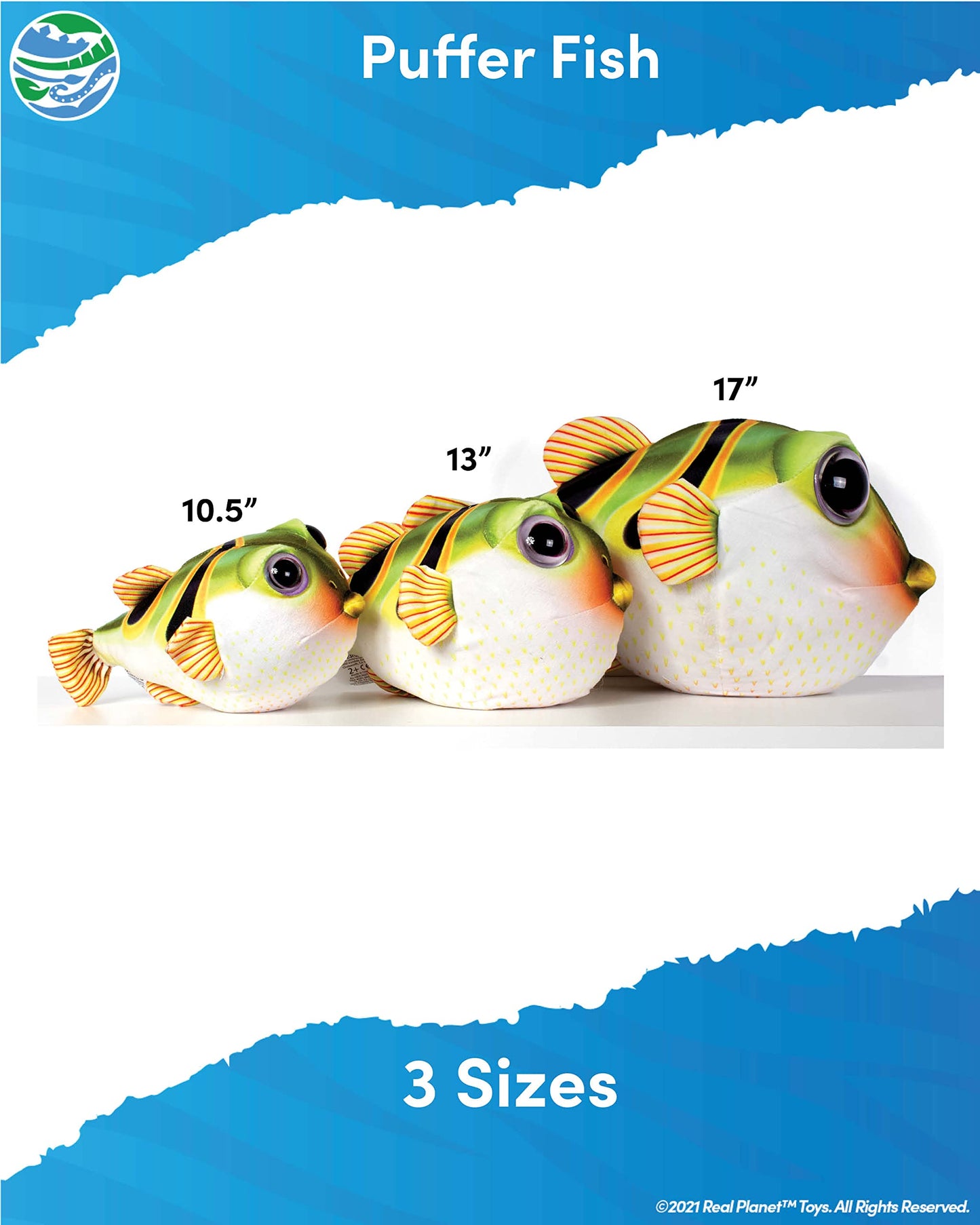 Real Planet Sea Life Plush - Soft Stuffed Animal Gift For Kids All Ages, Sea Ocean Fishing Plushie, Fun Christmas Birthday Gifts (Puffer Fish, 10.5') (10.5' Long)