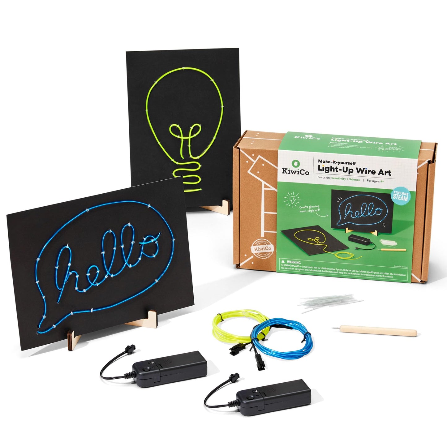 Kiwico Light-Up Wire Art Kit - Diy Electroluminescent Signs, Fun Educational Science Craft For Kids | Includes El Wires, Battery
