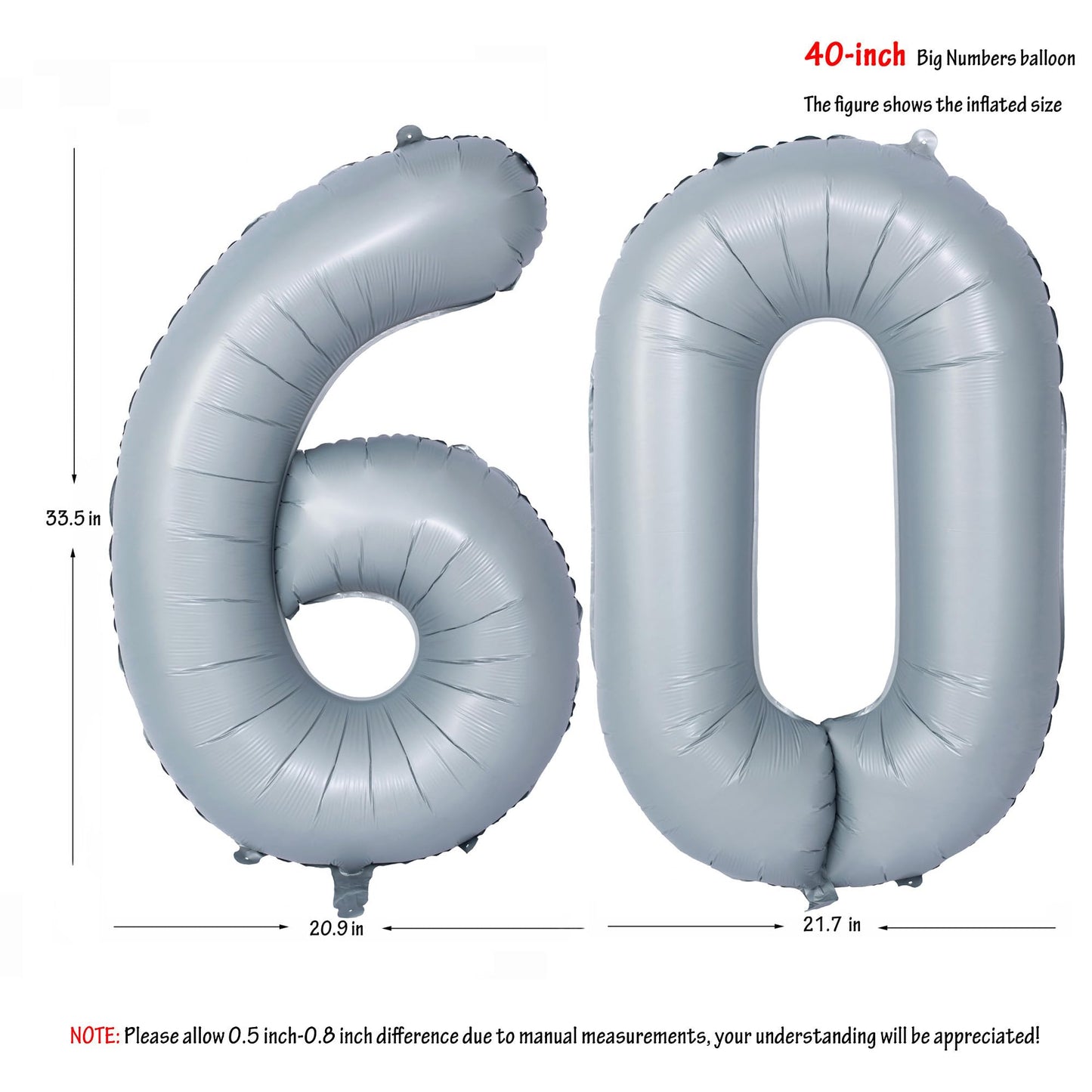 40 In Matte Gray Number Balloons Helium Foil Mylar Balloon Birthday Party Banquet Decoration 60