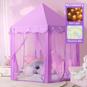 Senodeer Princess Tent For Girls Indoor: With Rainbow Rug, Star Lights - Purple Play Tent For Kids, Girls Toys For Indoor Princess Games
