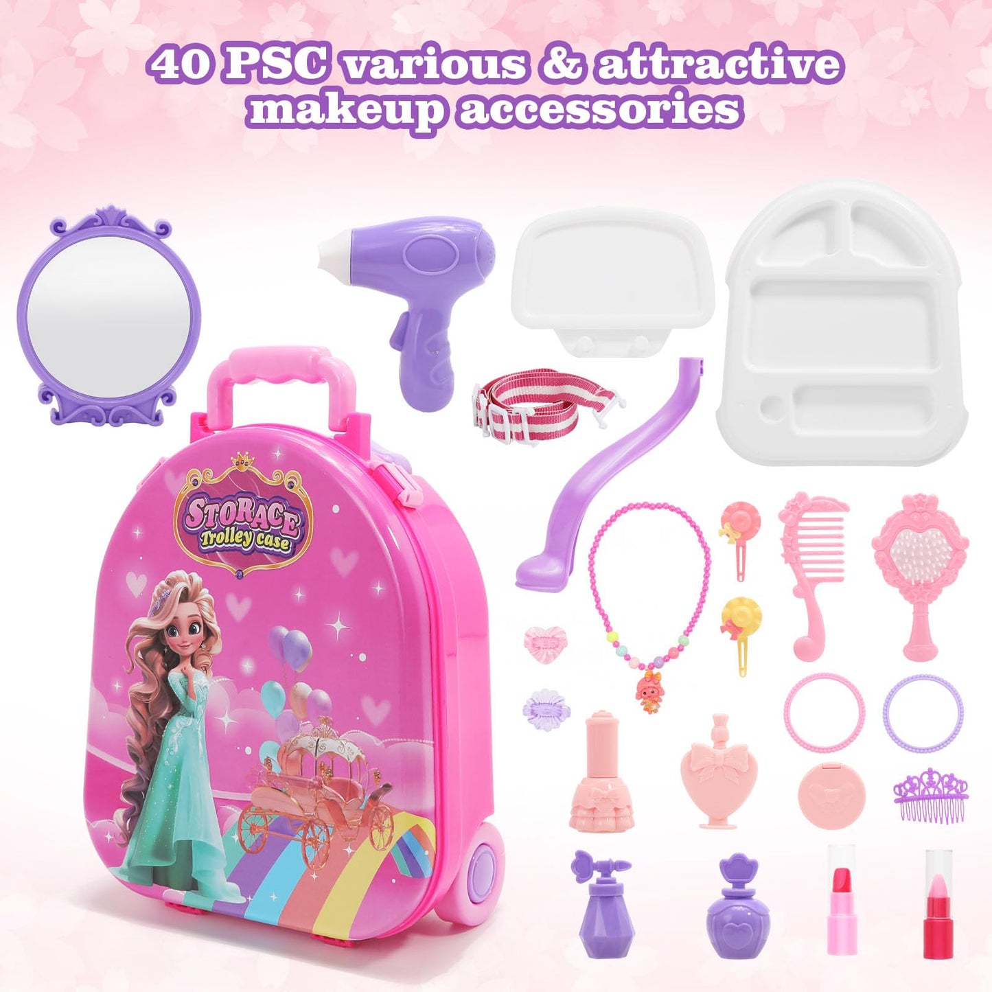 4 In 1 Girls Vanity Set - 40 Pcs Toddler Vanity With Fashion Accessories, Pretend Makeup For Toddlers 3-5, Play Makeup For Girls