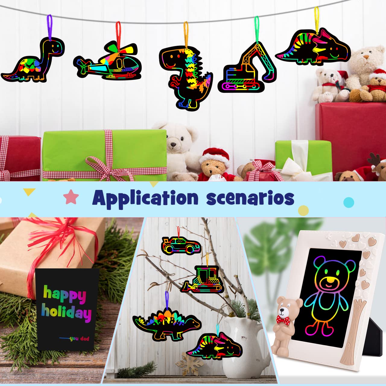 Zmlm Scratch Paper Art Set For Kids: Rainbow Magic Scratch Off Art Craft Supplies Kit Birthday Party Toy 3 4 5 6 7 8 9 10 Year Old Boys Girls Gift Christmas Holiday Activity Craft Gift