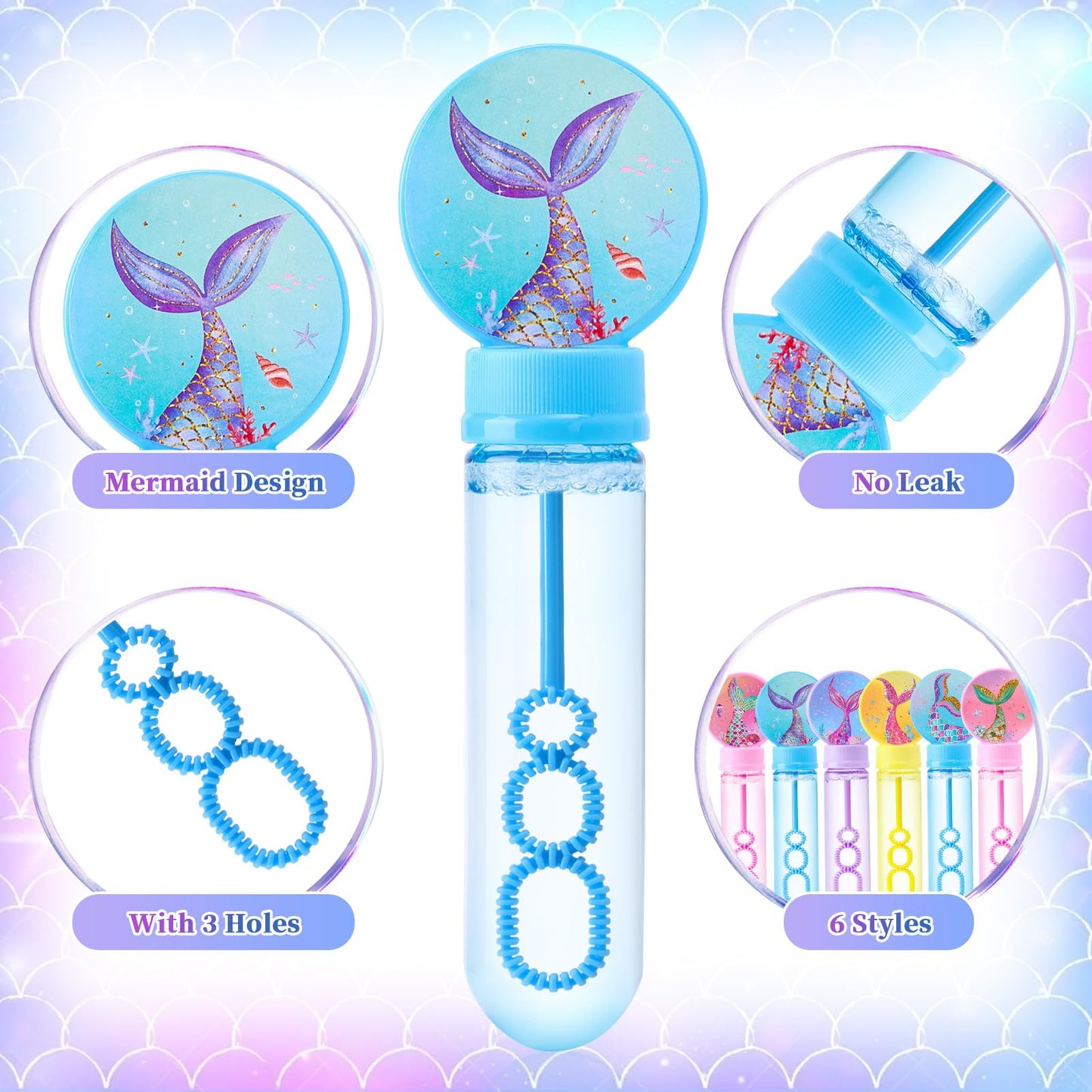 Winrayk 24Pcs Mermaid Bubble Wands For Kids Bubbles Party Favors Big Bubbles Bulk Mermaid Party Favors Birthday Supplies Valentine Gift Christmas Toy Easter Wedding Mermaid Bubbles Goodie Bag Stuffers