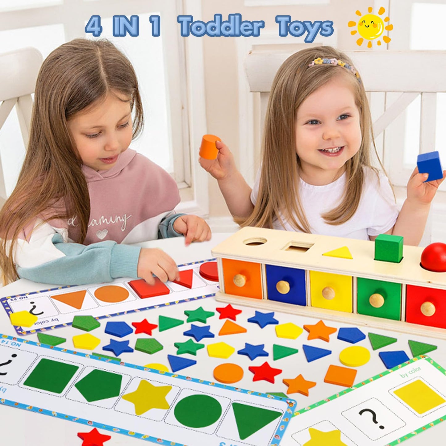 Montessori Toys Wooden Color & Shape Sorter Toys For Toddlers 1-3 Matching Box Sorting Blocks Manipulatives Preschool Learning A