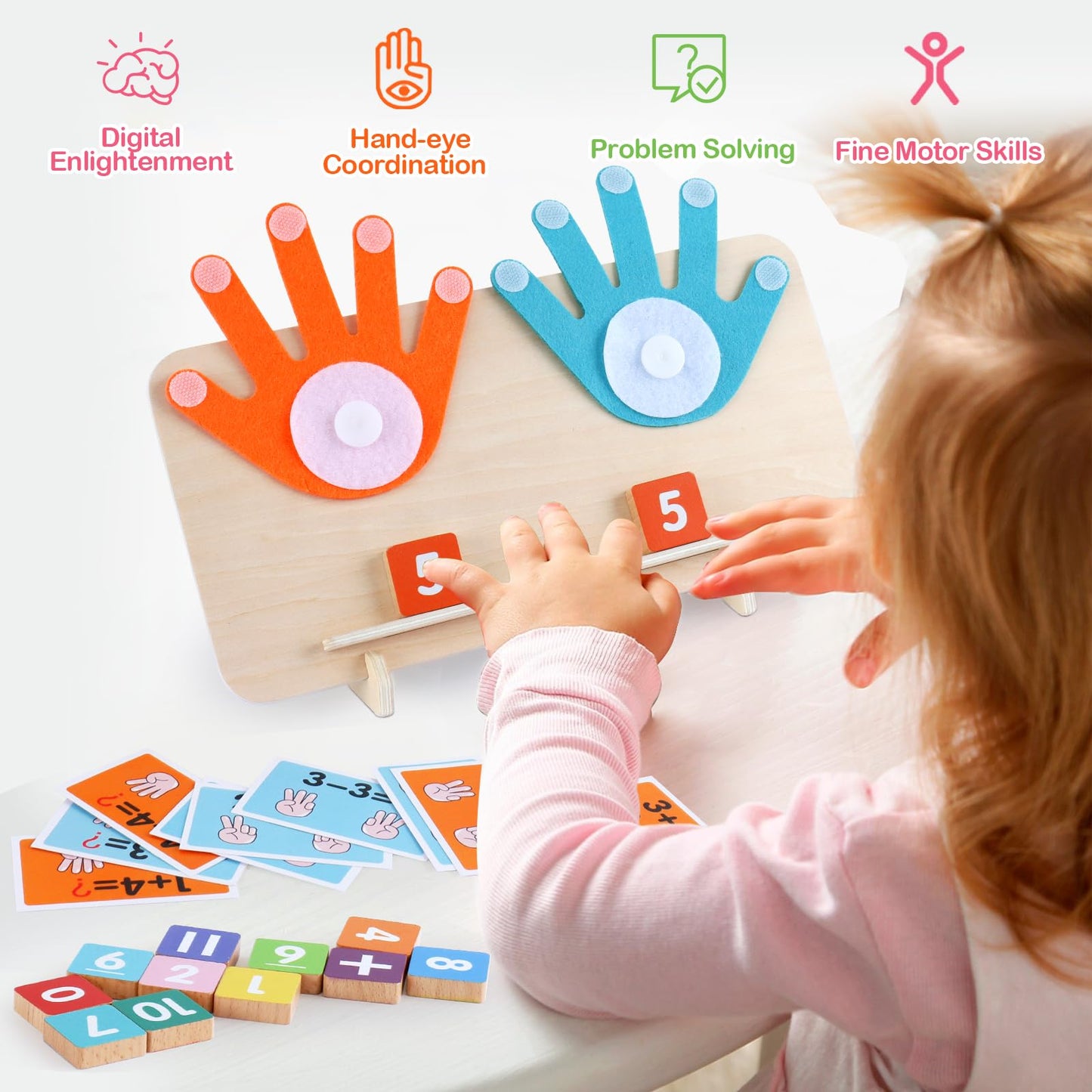 Educational Number Learning Toys For Toddlers 2-4 Years, Kids Finger Counting Montessori Math Number Blocks Homeschool Supplies, Prechool Math Teaching Aids Gift For Boys And Girls 3 4 5 6 Years Old