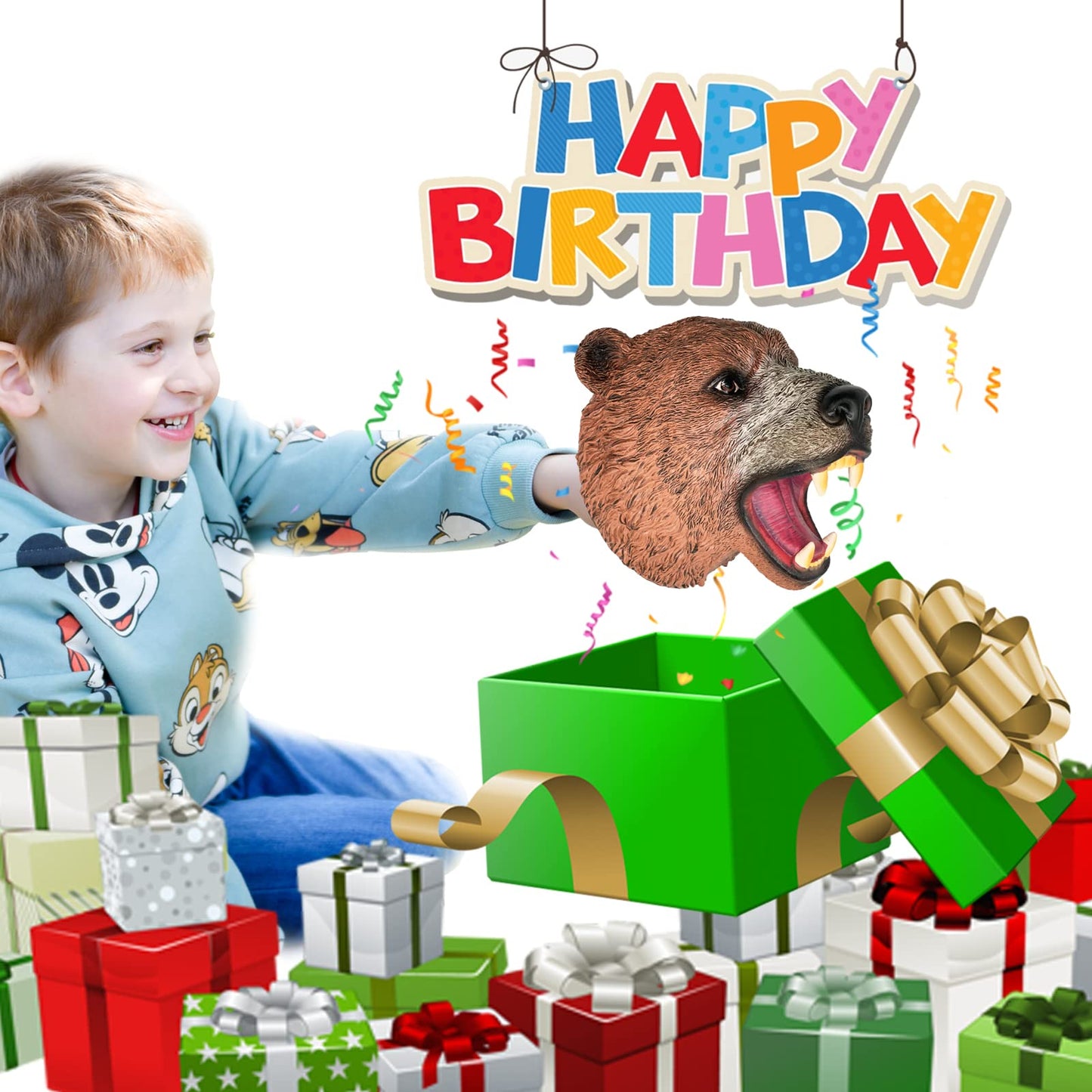 Gemini&Genius Grizzly Bear Safari Animal Hand Puppet For Kids Scary Toys For Halloween Soft Rubber And Realistic Action Figure Role Play Toys For Kids