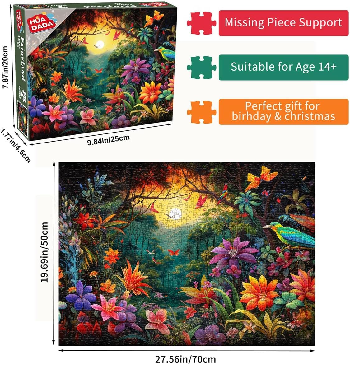 Huadada Jigsaw Puzzles For Adults 1000 Piece Jigsaw Puzzles For Adults Challenging Game Puzzles With Letters On Back (Flowers And Birds)