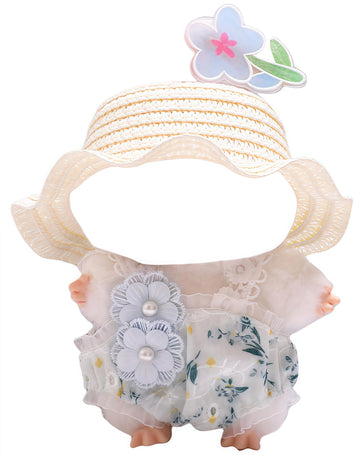 Designer Clothes for 17cm Dolls enhanced Doll Swimsuit Cute Doll Summer Outfits Accessories with Blue Floral One-Piece Swimsuit Flower Hair Decor and Straw Hat