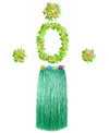 Hawaiian Luau Hula Grass Skirt With Large Flower Costume Set For Dance Party Decorations Favors (32'' - Green)