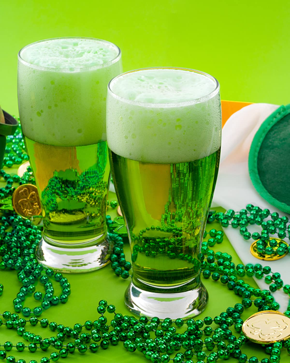 15 Pcs Green Mardi Gras Beads 33'' 7Mm Green Beaded Necklace Pearl Necklace Bulk Party Favor For Flapper Tea Party Centerpieces