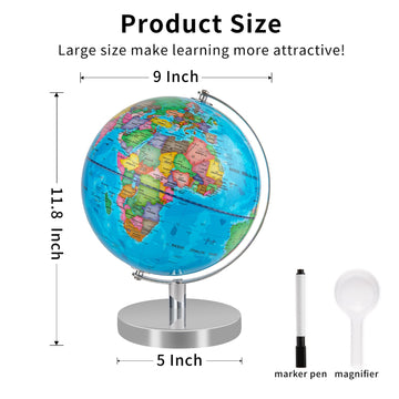 Eolivees 9'' Globe For Children World Globe With Stand Rewritable Easy-Read High Clear Map Earth Globes For Adults, Educational