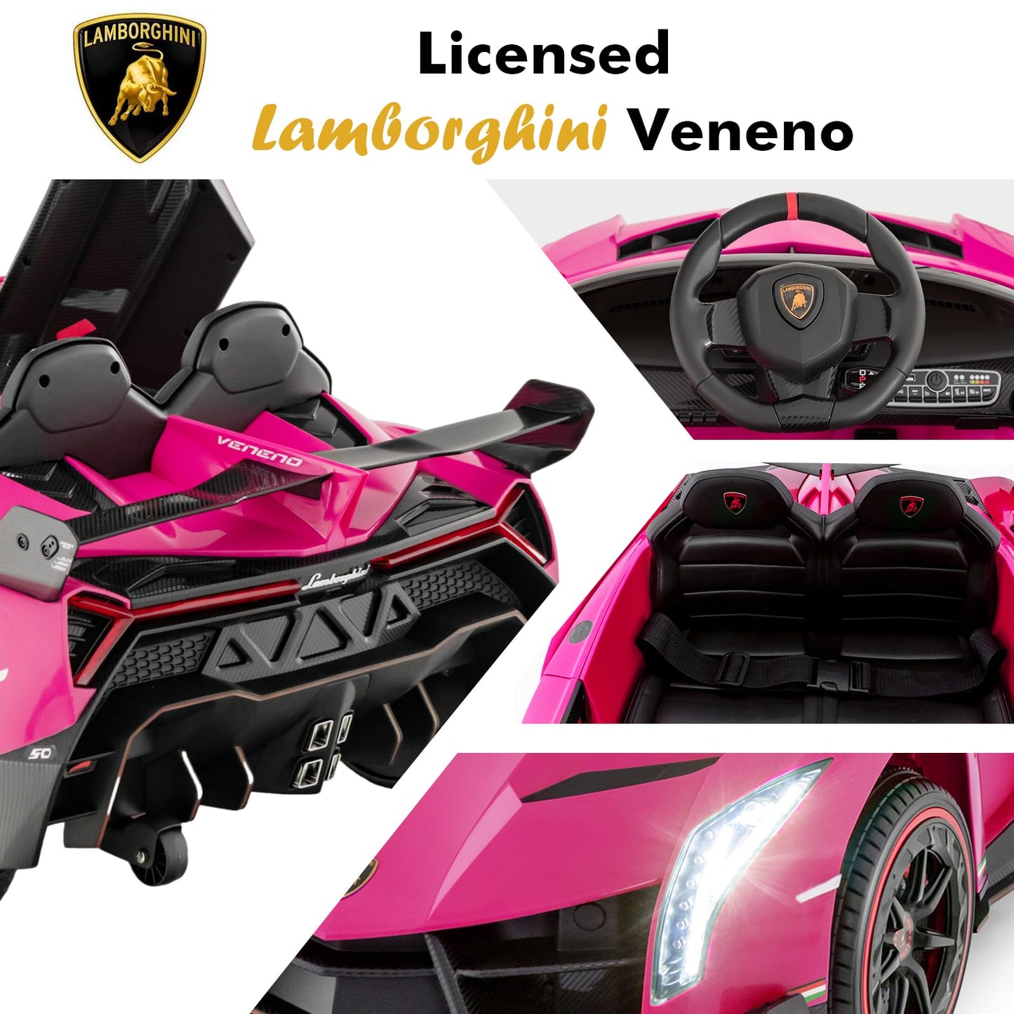 Olakids Kids Ride On Car, 12V 4Wd Licensed Lamborghini Veneno Electric Vehicle With Remote Control, Toddlers Battery Powered Toy Gift With 2 Speeds, Rocking Mode, Music, Usb, Mp3 (Green)