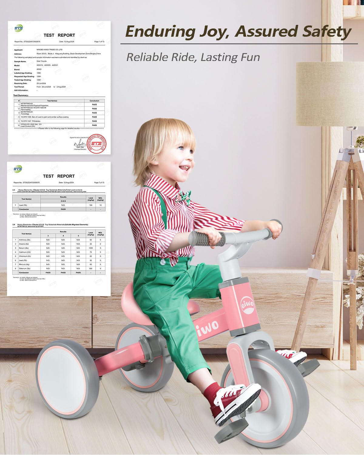 aiwo 5in1 Tricycle for Toddlers 1-3, Toddler Balance Bike for 1 to 4 Year Old Kids Boys Girls First Gift, Ride-on Toys Toddler B