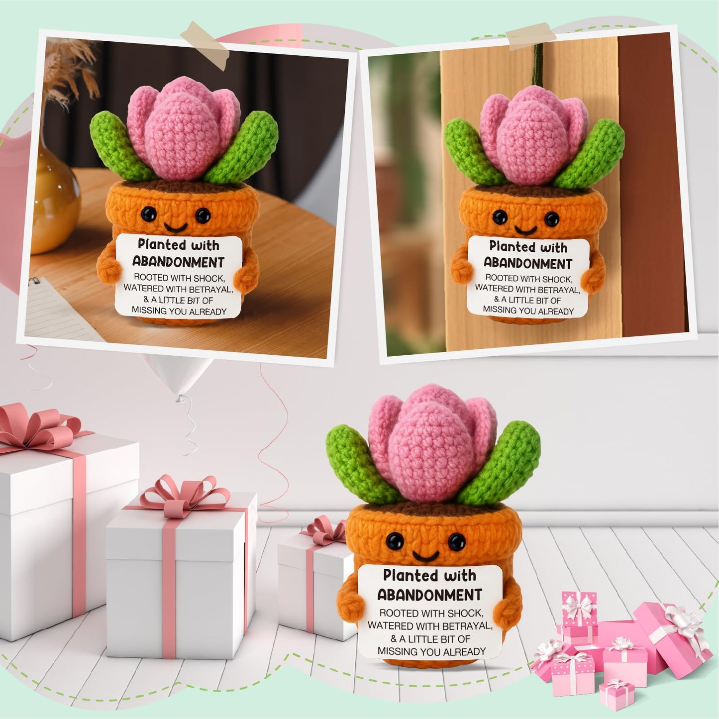 Funny Coworker Leaving Gift - Crochet Succulent Plush with Humor Message - Farewell Gift for Women Who are Quitting, Burned Out,