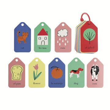 Serabeena Spanish English Flash Cards - English & Spanish Learning For Toddlers 1-3 Plus - Picture Words Flash Cards - Bilingual Language Development - 26 Double-Sided Spanish Vocabulary Flash Cards