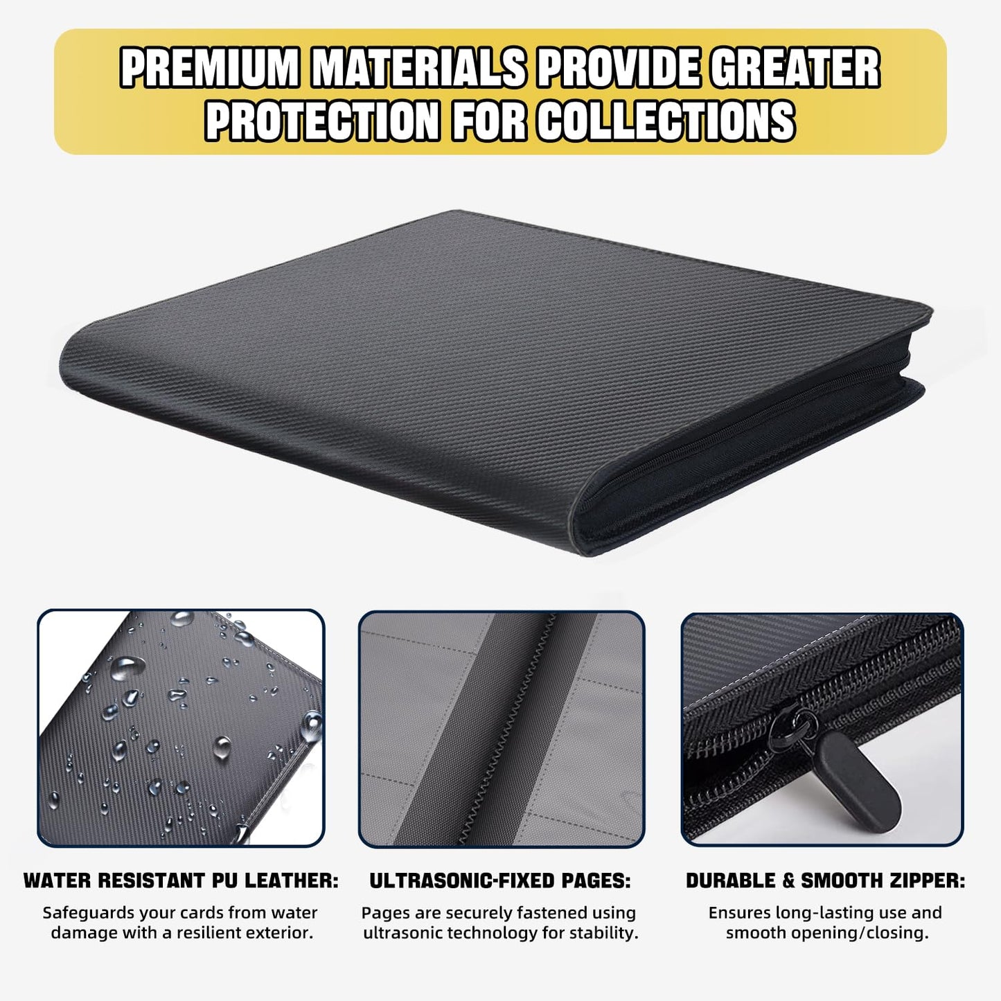 HESTECH enhanced 1000+ Pockets Card Binder Trading Card Binder Card Collection Binder 16 Pocket Side Loading Card Binder with Zipper Ringless Trading Card Album Folder for MTG TCG Sports Cards