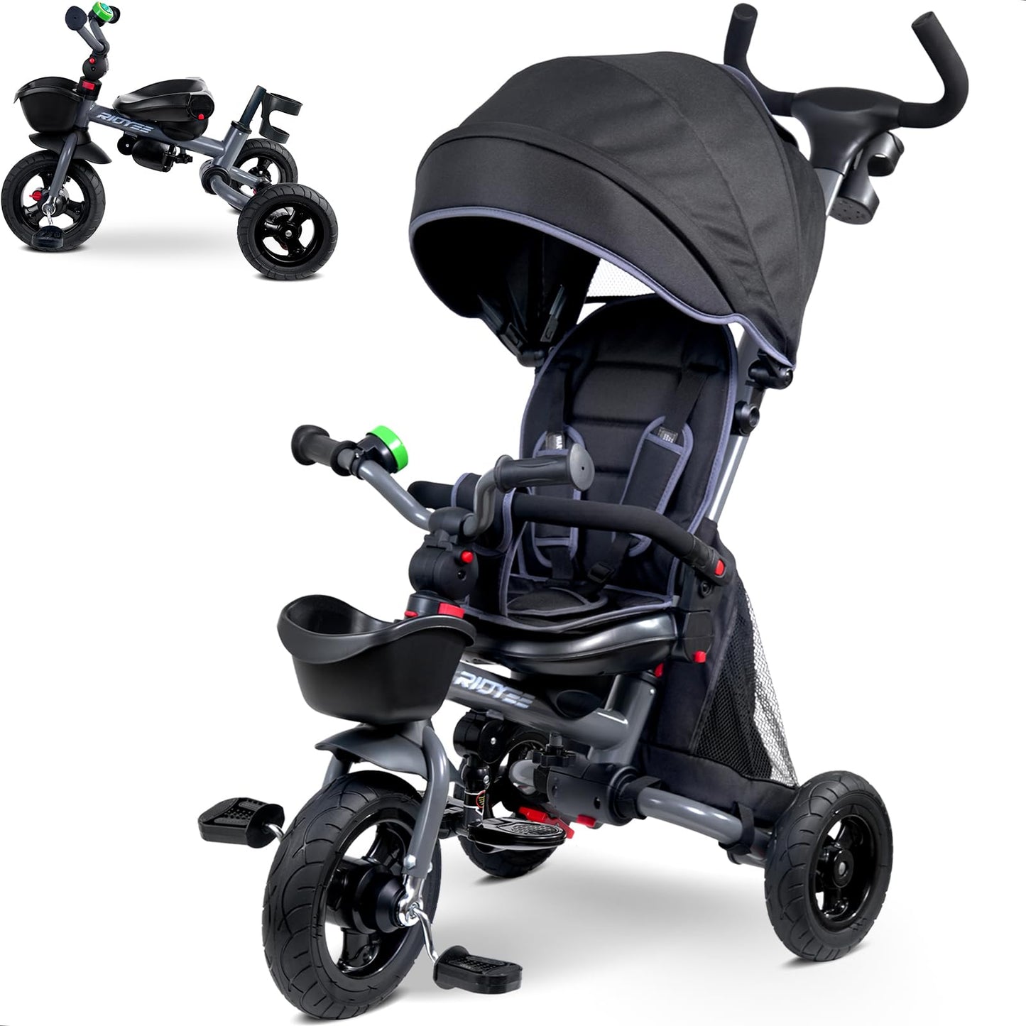RIDYEE 7-in-1 Toddler Tricycle for 18 Months to 5 Years, Tricycle for Toddlers with Rotatable Seat, Tricycle Stroller with All-T