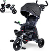 RIDYEE 7-in-1 Toddler Tricycle, Rotatable Seat, All-Terrain Rubber Tires, Grey, for Ages 18 Months to 5 Years