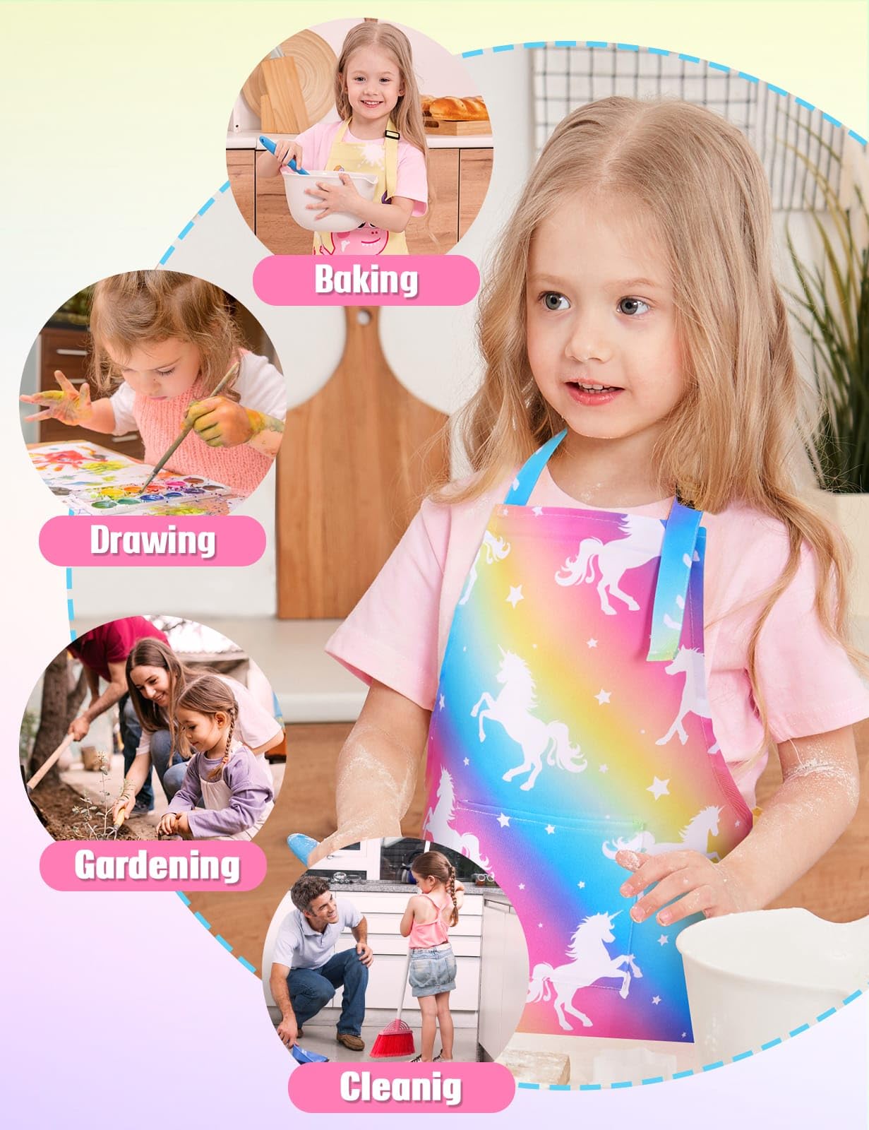 Wernnsai 2 Pack Kids Aprons - Kids Art Aprons For Girls Waterproof Toddler Chef Aprons For Cooking Baking Painting Gardening Apron For Kids With Pocket Kitchen Classroom Art Smocks 6-10 Years