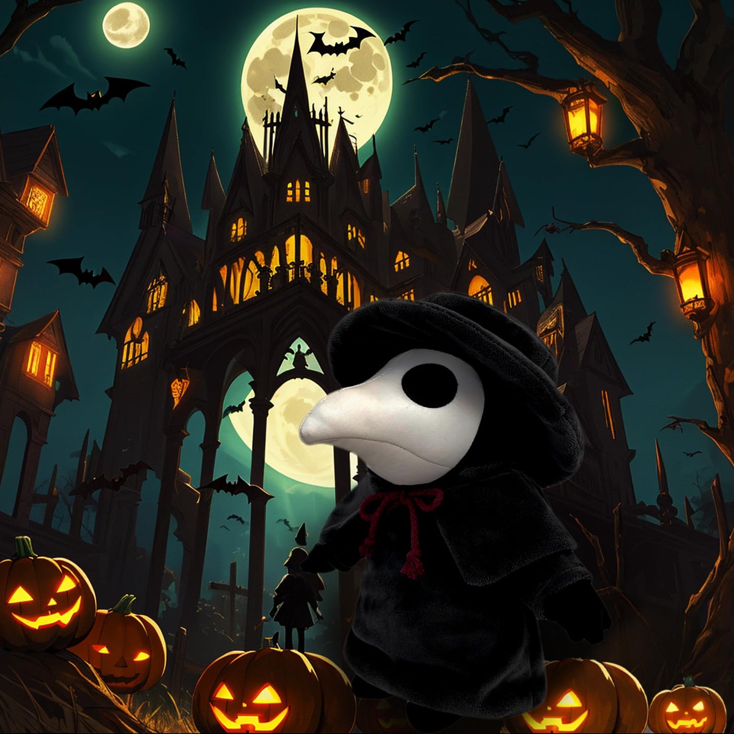 Fimigid Plague Doctor 12'' Plush, Halloween Stuffed Doll Plushie Toy Gift For Kids, Halloween Hugging Cushion Decor (Round Hat C