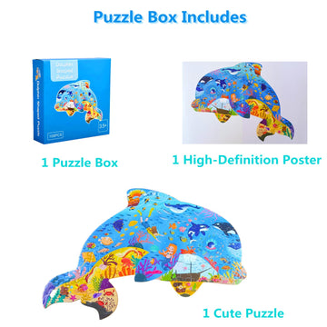 Puzzles For Kids Ages 4-6,8-10 And Adults 108 Pieces Dolphin Shaped Jigsaw Puzzle Educational Toys Gift For Boys Girls Birthday Valentine'S Day Easter Party Favors (Dolphin)