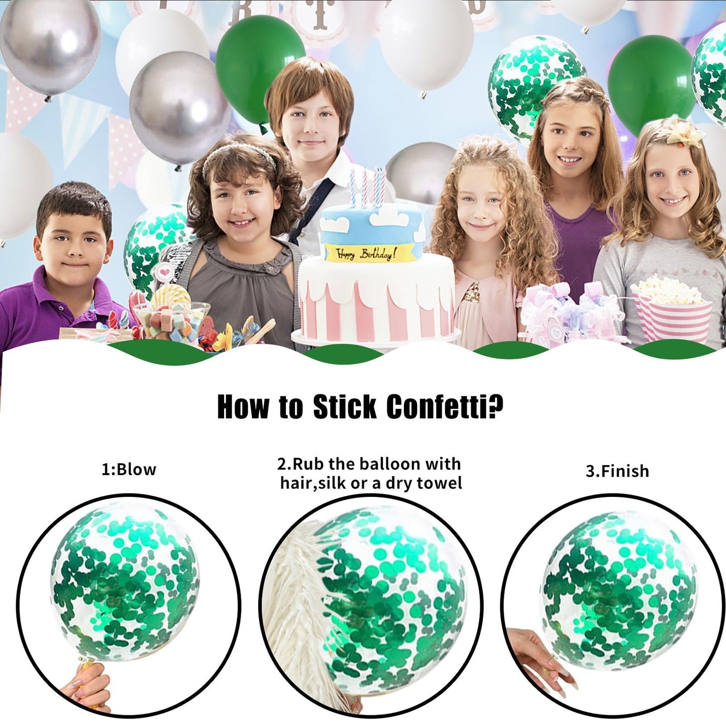 Green And White Balloons, 60 Pcs Green And Silver Balloons With Green Confetti Metallic Silver Balloons, 12 Inch Emerald Green D