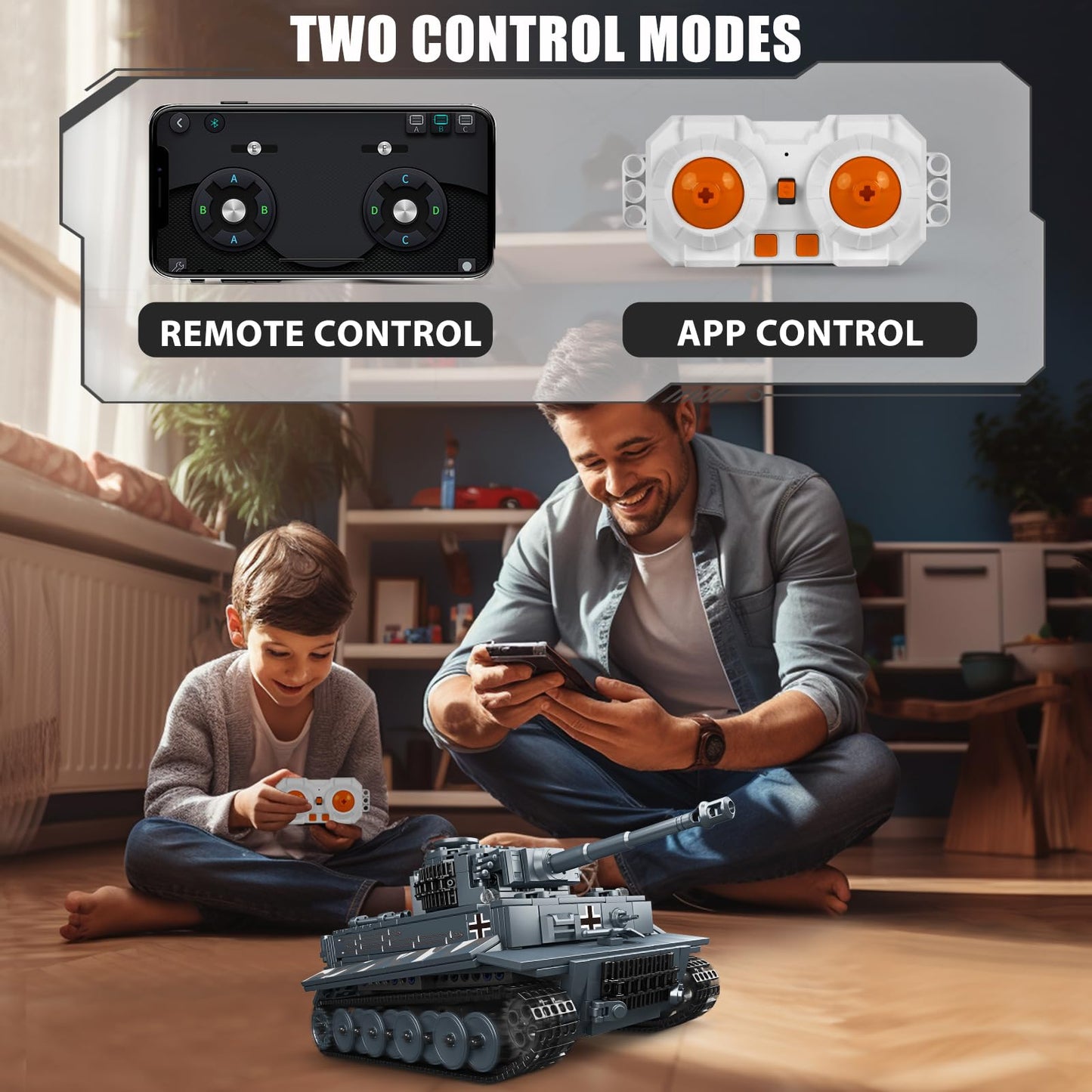 Mould King MOC Tiger Tank Building Blocks Set Remote APP Control Military Vehicle Construction Block Kits mature-themed Collectible Model Tanks Sets Boy Toys for Birthday Gifts(800 Pieces)
