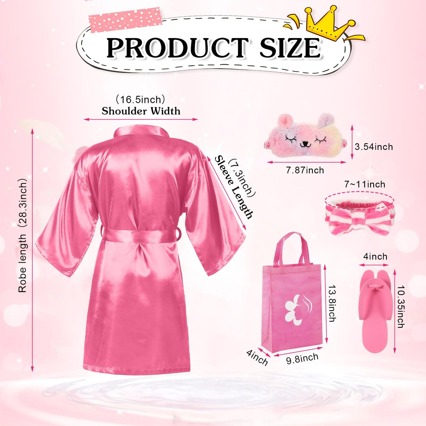 Shihanee 30 Pcs Spa Party Supplies For Girls, 6 Satin Robe 6 Kids Slippers Sleepover Birthday Spa Party Favors (5 Rose Red, 1 Pi