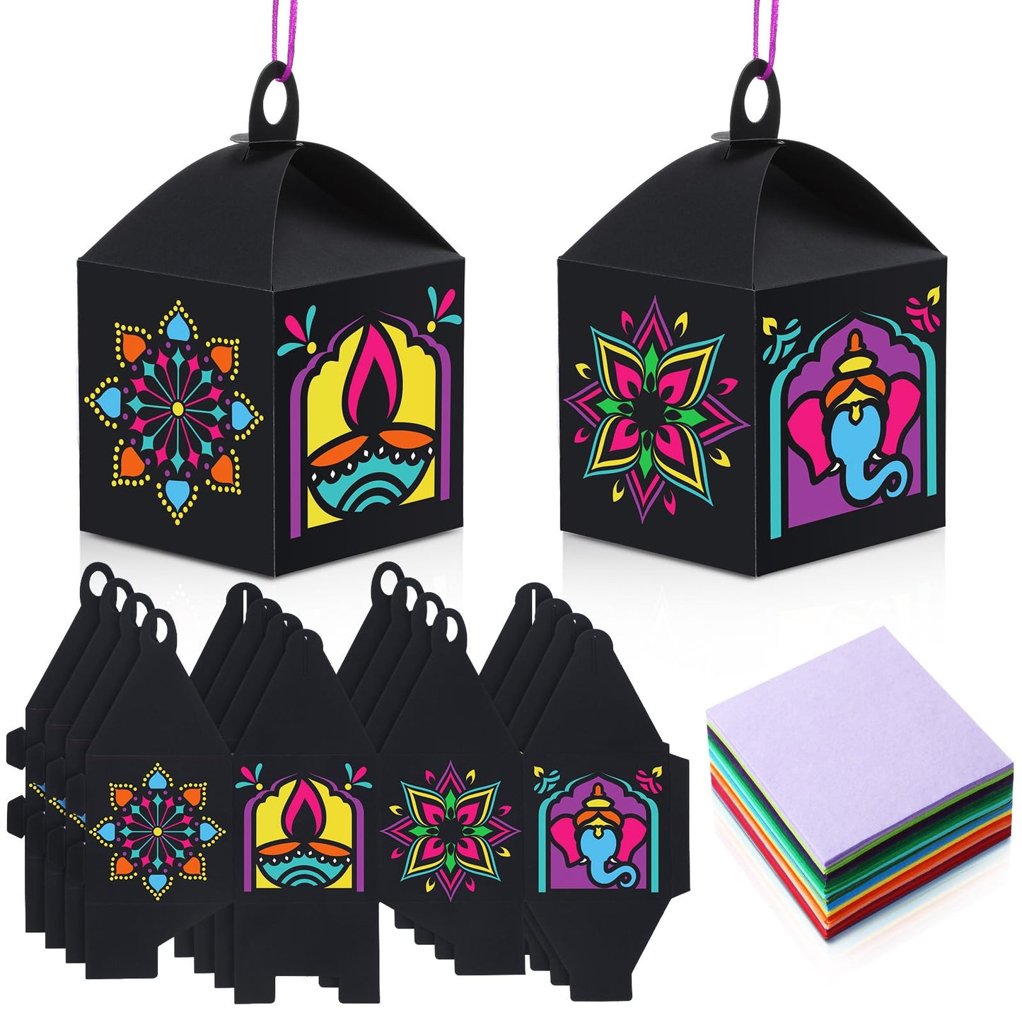 VIHOSE 16 Sets Diwali Tissue Paper Crafts DIY Festival of Lights Lanterns Kits Bulk Deepawali Arts and Crafts for Diwali Party D
