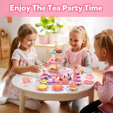 Lajeje Tea Set for Little Girls, Birthday Gift for Age 3 4 5 6 Year Old, Toddler Toys Tea Party Set for Little Girls, Princess K