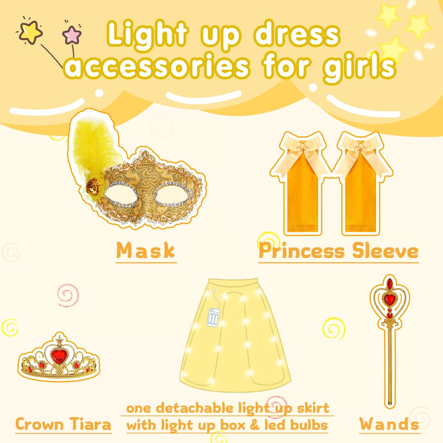 Aolliya Light Up Princess Dress For Girls Yellow Princess Lighted Dress Up For Halloween Carnival Cosplay Birthday Party