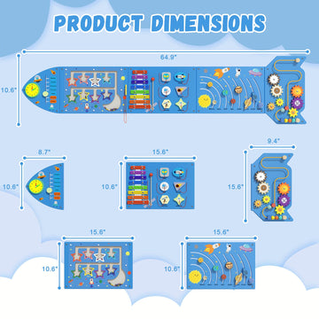 NIGWET Rocket Sensory Wall Panel - Montessori Toddler Activity Cube, Blue