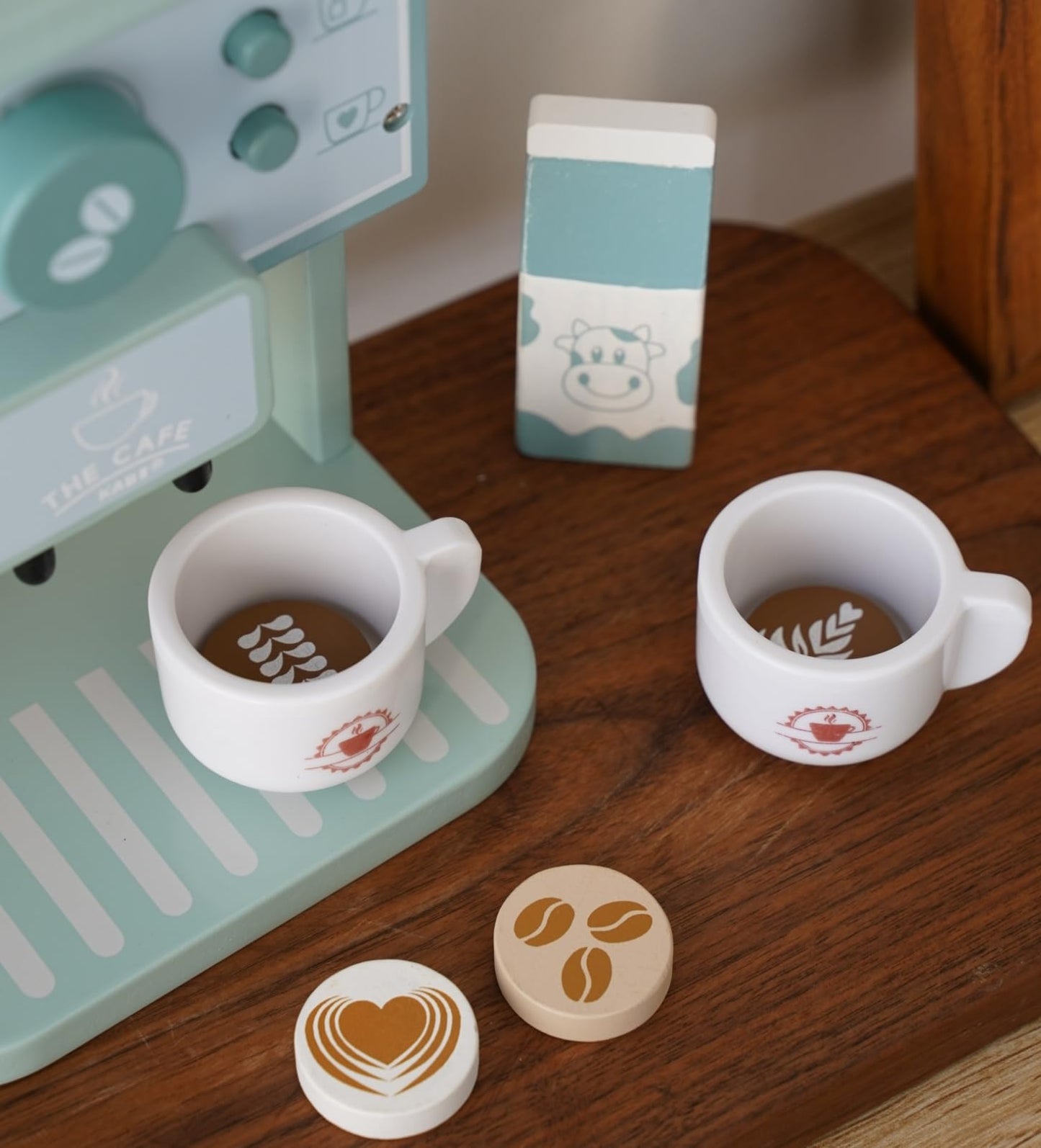 Wooden Coffee Maker Toys Play Set for Kids, Coffee Machine Toy, Montessori Pretend Play Food Kitchen Accessories for Toddler Gir