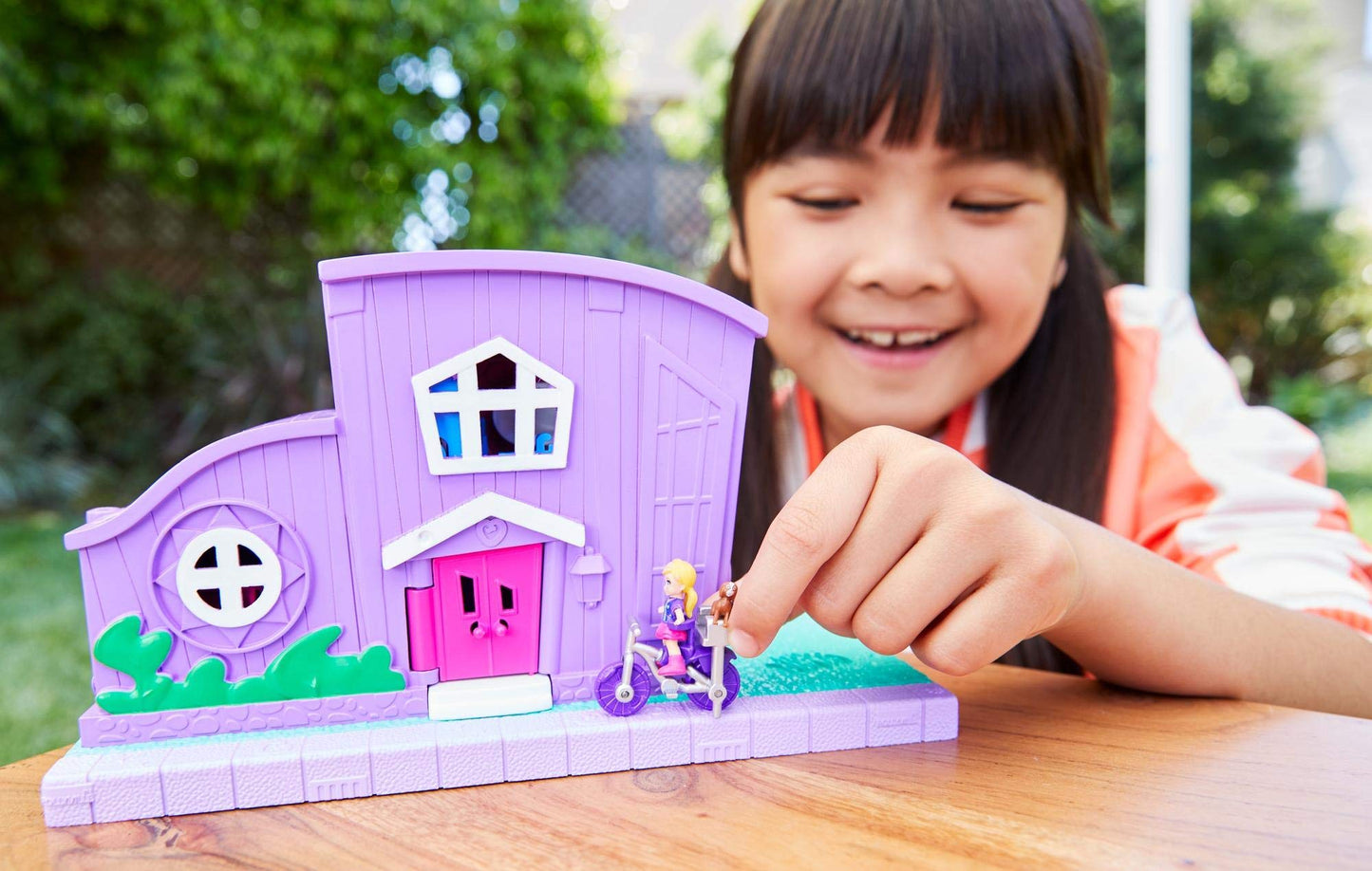 Polly Pocket Doll House With Micro Doll, Toy Bike & Furniture Accessories, Transforming Pollyville Pocket House Playset