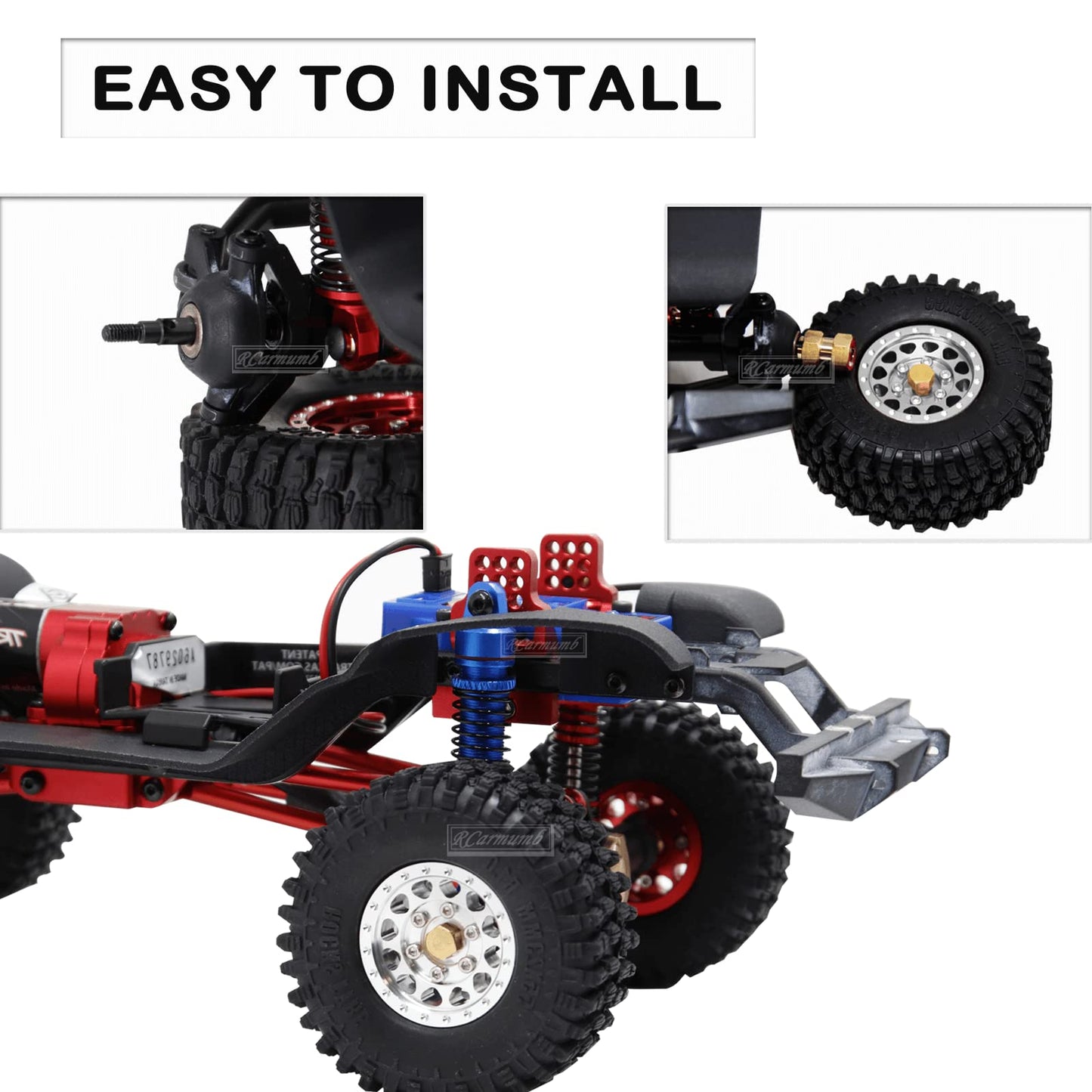 Rcarmumb RC Beadlock Wheel Tire Set with 10mm Hex Hub & Driveshafts CVD Upgrades Parts for 1/18 TRX4M,#45 Steel Front & Rear Dri