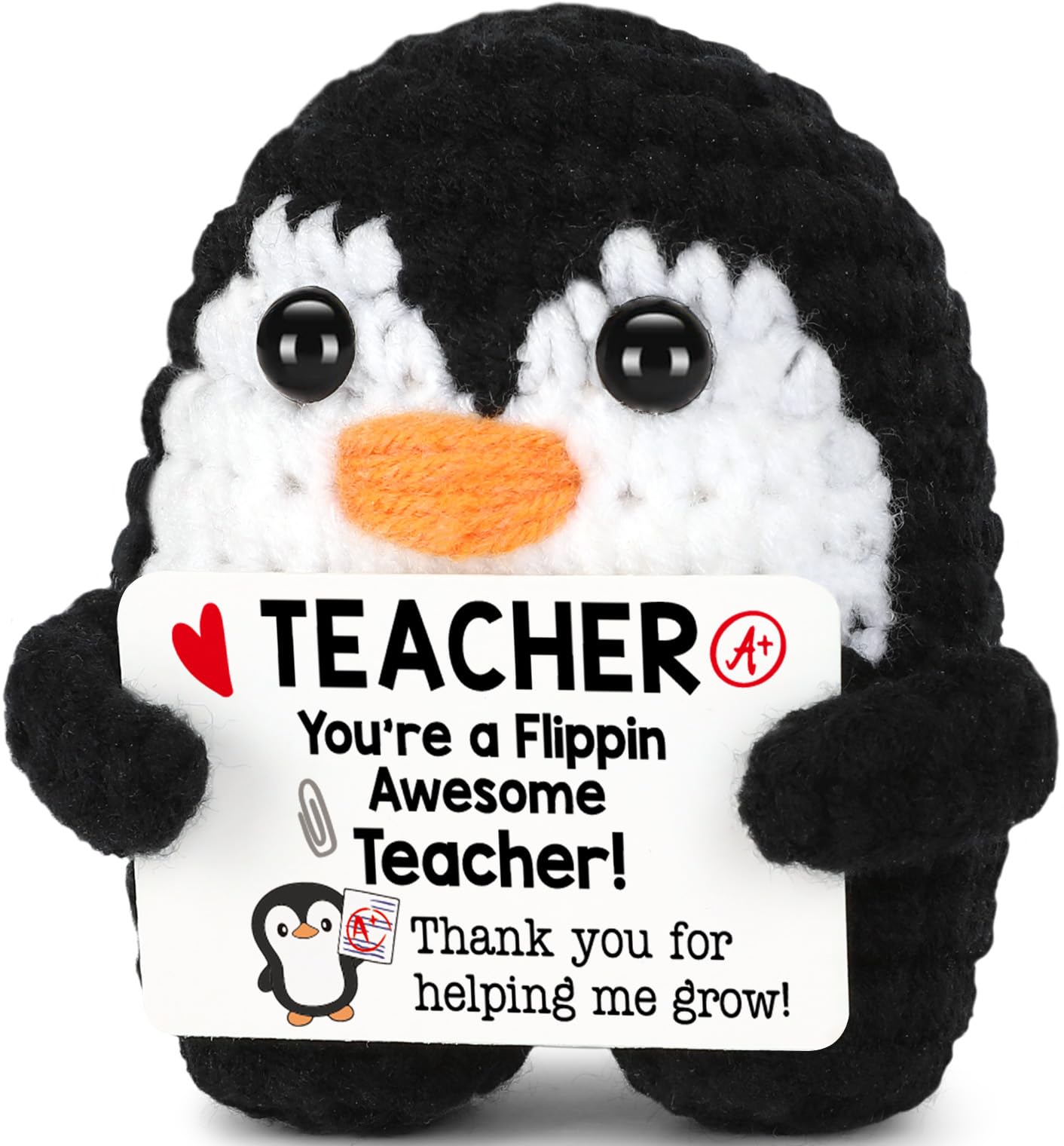 CryCarrot Teacher Appreciation Gifts Positive Crochet Penguin, Mini Funny Appreciation Thank You Teacher Gifts for Women Men End