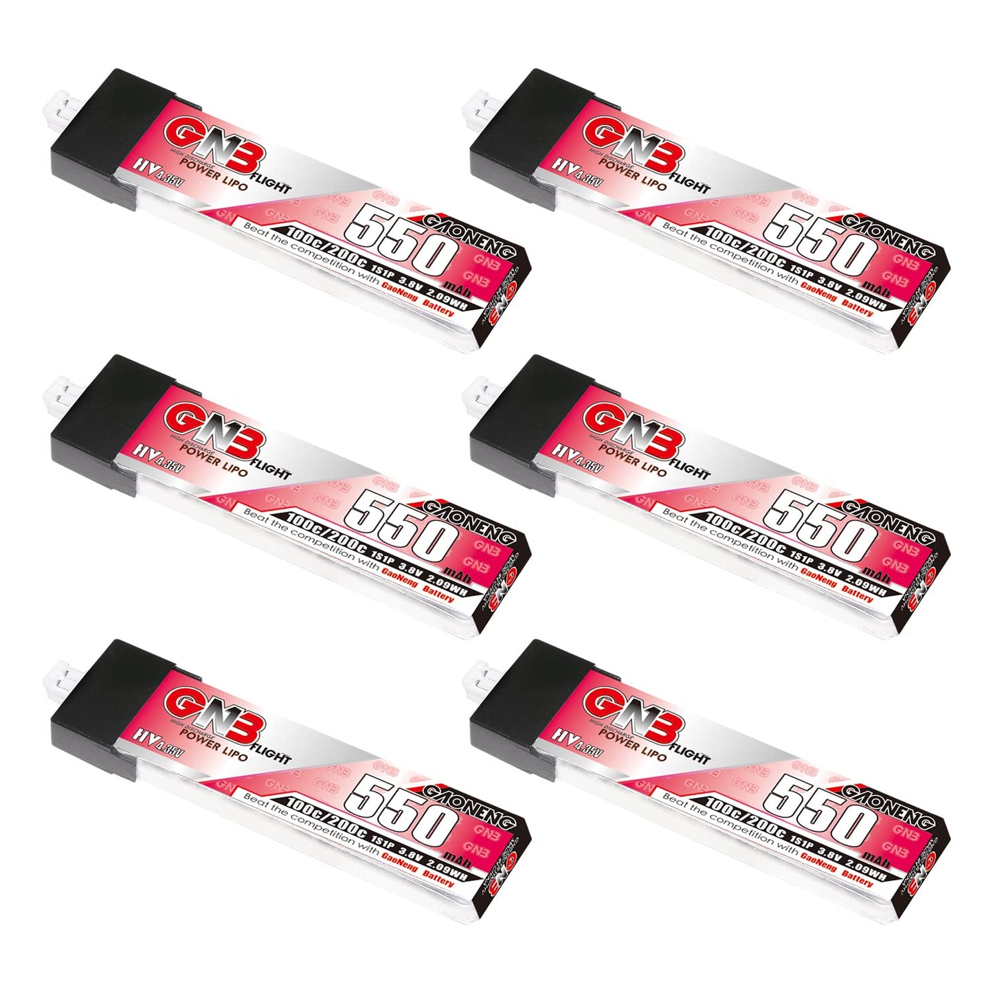 Gaoneng 6Pcs Gnb 1S Lipo 3.8V Hv 100C 550Mah Lipo Battery With Plastic Head Ph2.0 Connetor For Inductrix Fpv Racing Drone