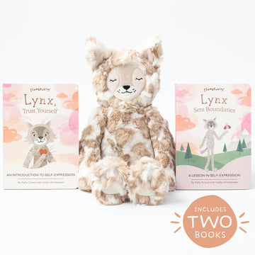 Slumberkins 14'' Lynx Kin & 2 Board Books Complete Set Bundle | Promotes Self-Expression, Mindfulness & Boundaries | Social Emot
