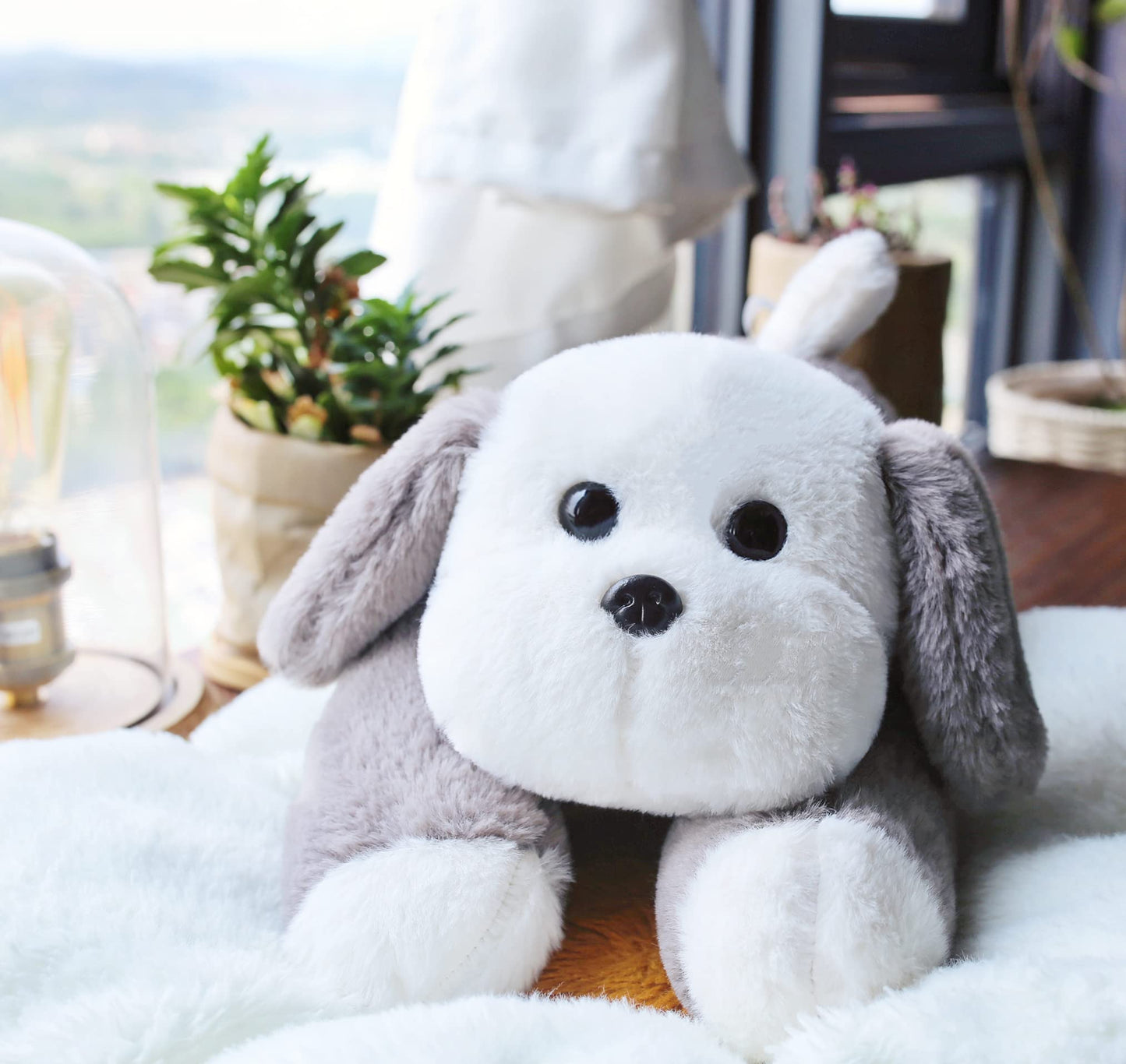 Uoozii 16'' | 3 Pounds Grey & White Dog Weighted Stuffed Animals - Cute Weighted Plush Toy Comfort Big Weighted Throw Pillow Gif