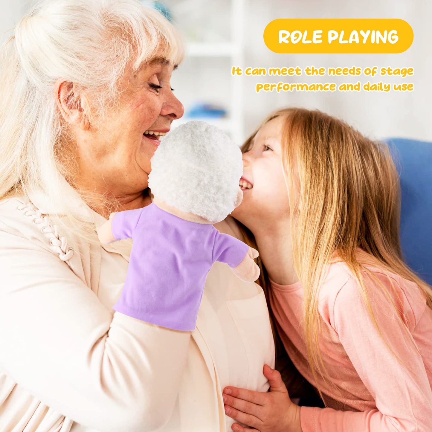 1 Pcs Family Hand Puppets 12 Inch Grandparents, Mom & Dad, Brother & Sister Plush Hand Puppet Toys Role-Play Toy Puppets For Kids Storytelling Imaginative Pretend Play Teaching Preschool(Grandmother)