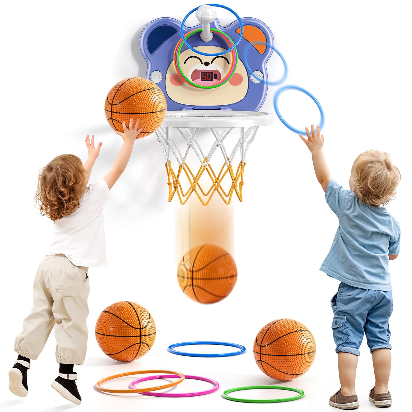 Temi Indoor Mini Basketball Hoop For Toddlers Kids Boys Age 2 3 4 5 6, Toddlers Basketball Hoop With 4 Balls & Electronic Scoreboard, Toddler Boys Toys, Christmas Toys Gifts For 3 4 5 6 Year Old Boys