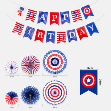 Zwiebeco Birthday Party Decoration Supplies-Red Blue White Happy Birthday Banner Bunting Garland Hanging Paper Fan Kit For Boys