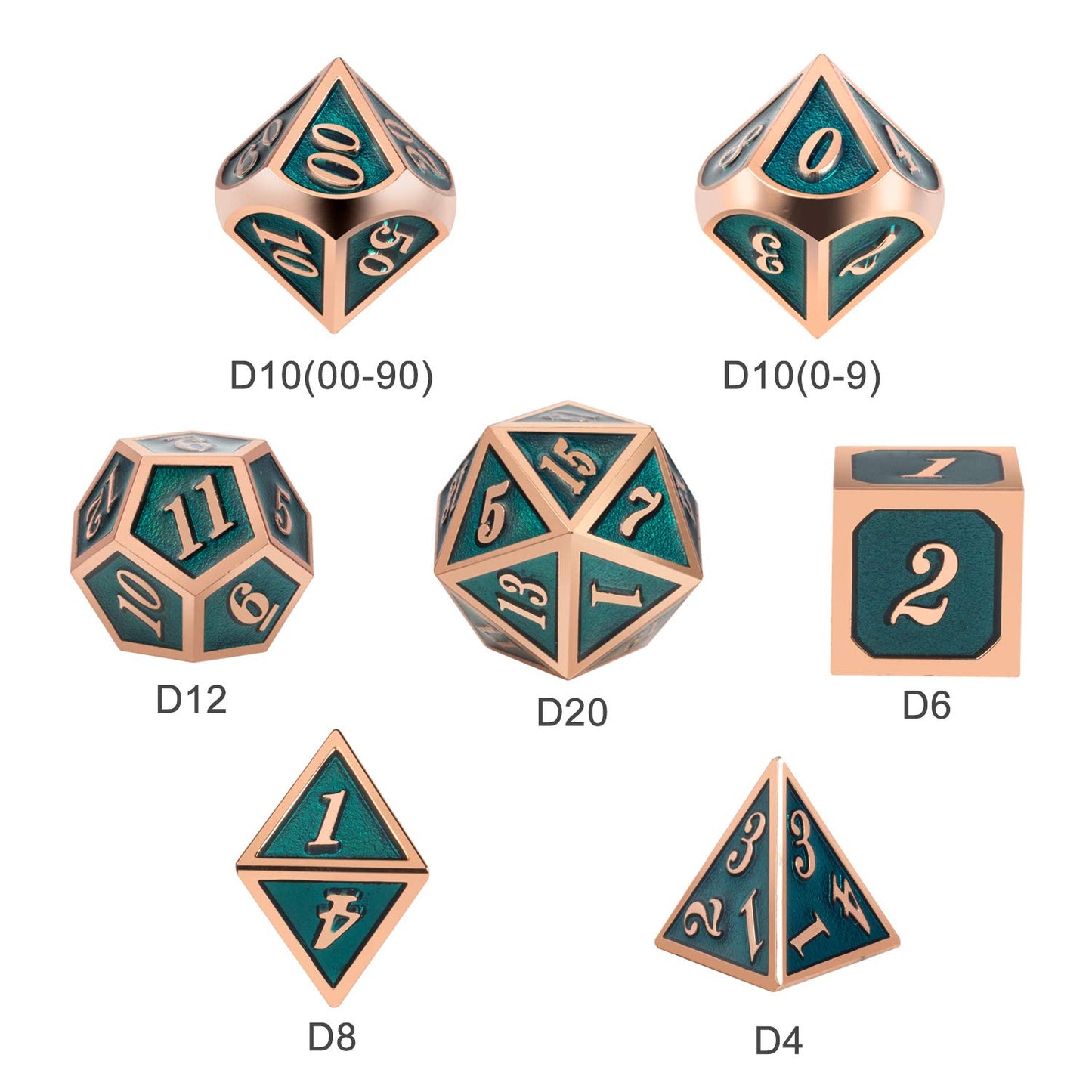 Teal D&D Metal Dice Set,DNDND 7 PCS Metallic Dungeons and Dragons Dice with Free Metal Case for D&D Game Role Playing (Teal and