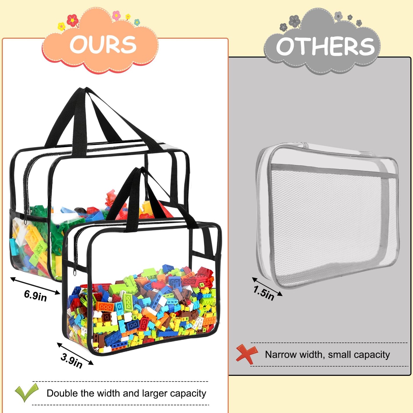 6 Packs Large Toy Storage Bags With Labels, Reusable Clear Pvc Board Game Storage, Travel Waterproof Organizer Bags With Zipper