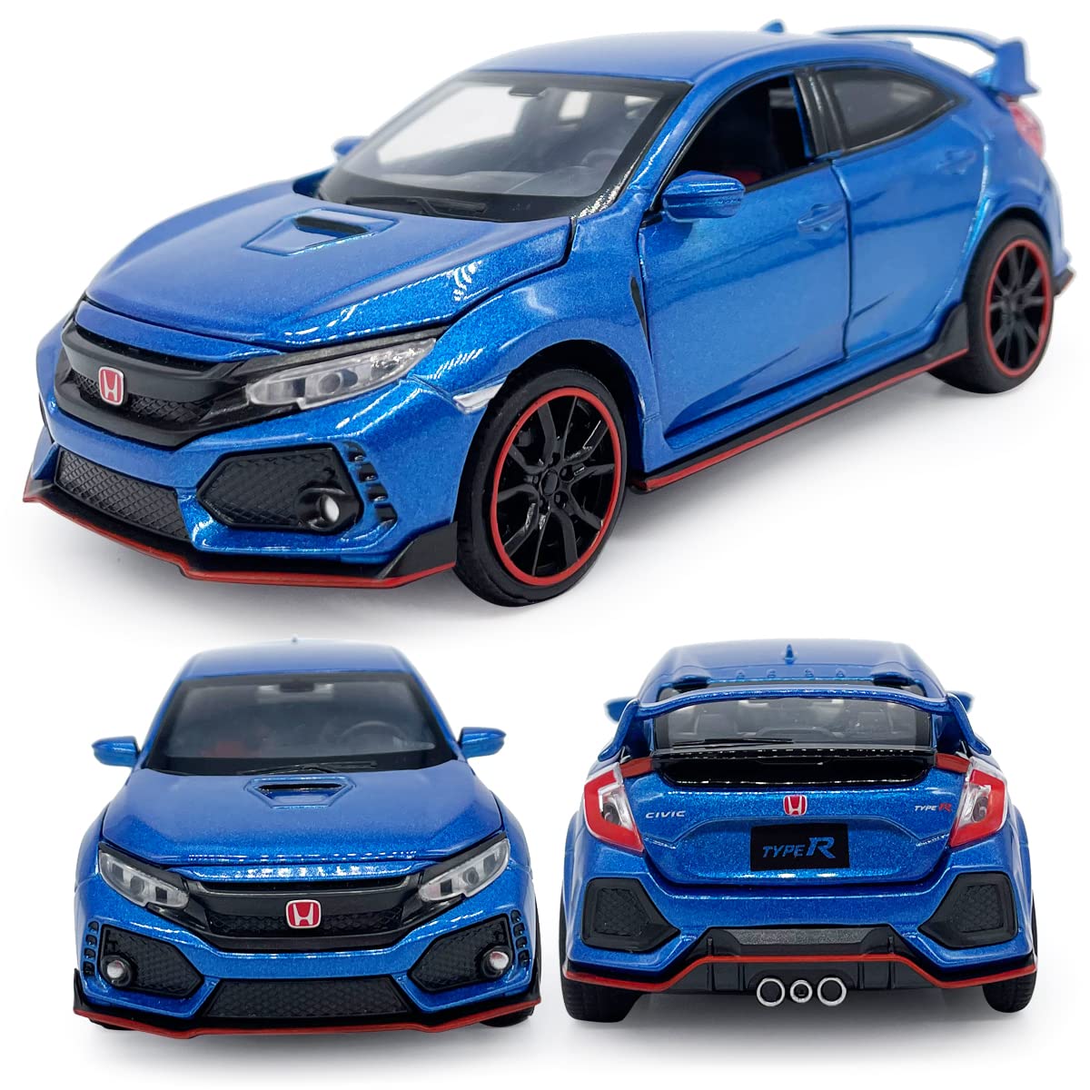 2017 Civic Type R Model Car Hatchback Sports Diecast Toy Cars 1/32 Scale Metal Pull Back Children's Die-cast Vehicles, Doors Ope