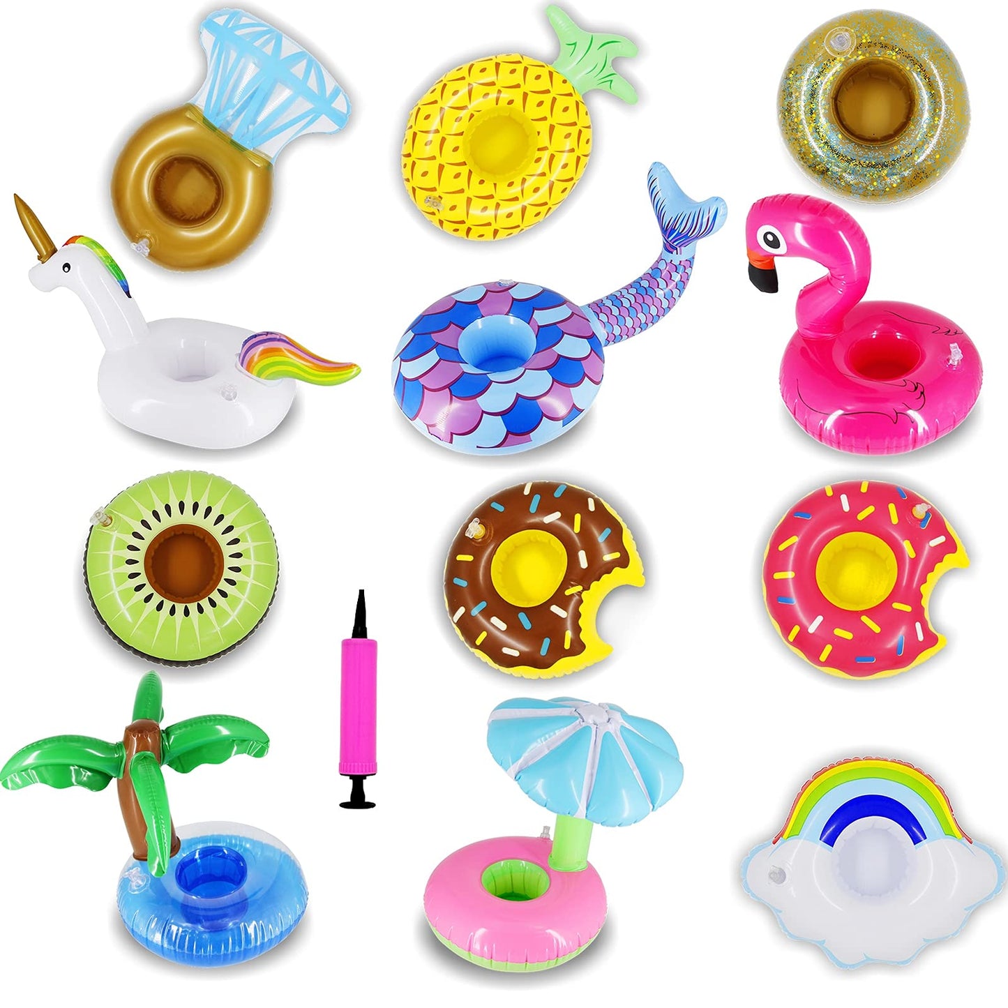 Zcaukya 12 Pack Inflatable Floating Drinking Holders, Drink Floats Inflatable Cup Coasters For Pool Party